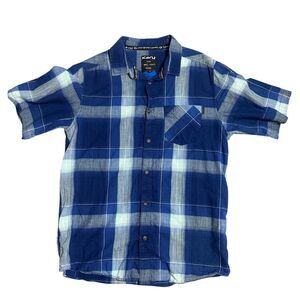 Kavu Mens Size Small Blue Plaid Casual Button Front Short Sleeve Shirt‎